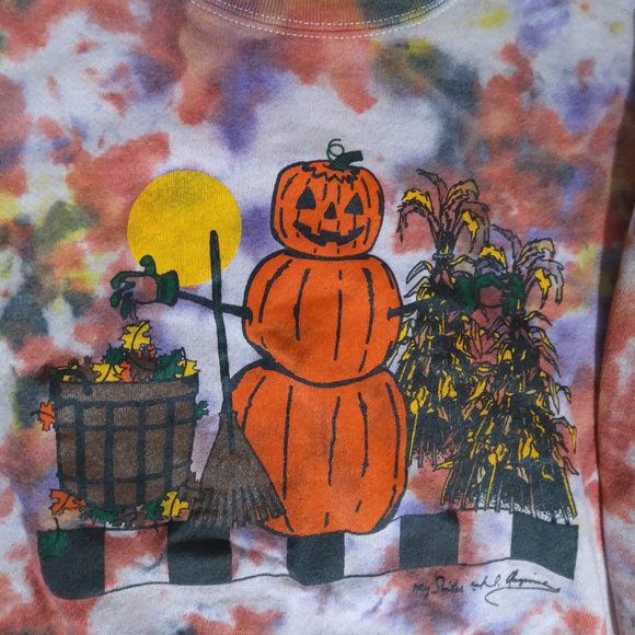 Jerzees Other - Vintage Pumpkin Man Fall Autumn Halloween Tie Dye Crewneck Sweatshirt